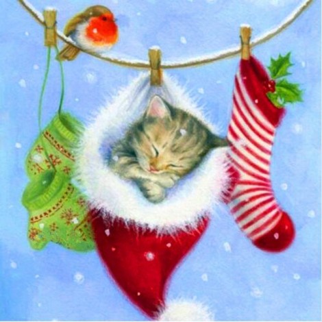 Christmas Cat In Socks Diamond Painting Kit